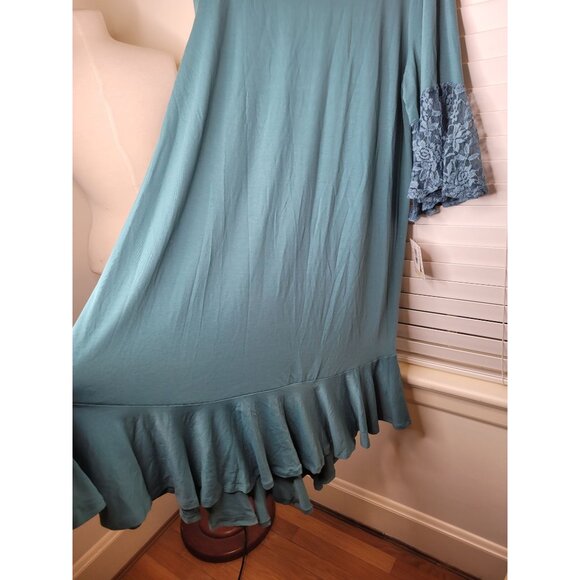 Lularoe Maurine Dress 3XL Teal Lace Bell Sleeves Ruffle Hem NWT Party Summer - Picture 7 of 8